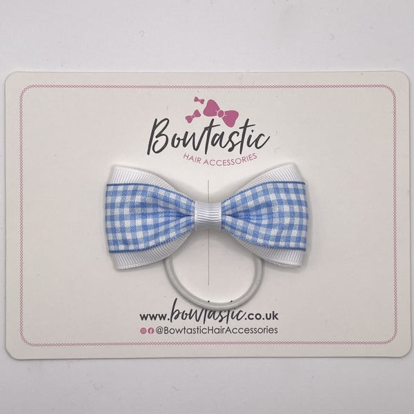 3 Inch Tuxedo Bow Thin Elastic - Blue & White Gingham