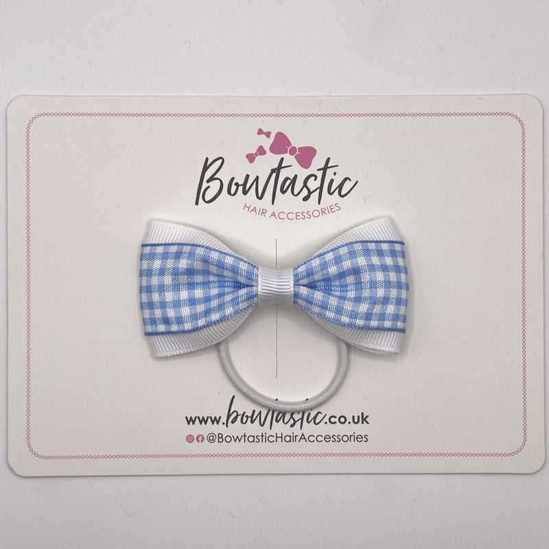 3 Inch Tuxedo Bow Thin Elastic - Light Blue & White Gingham