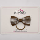 3 Inch Tuxedo Bow Thin Elastic - Turftan & Brown Gingham