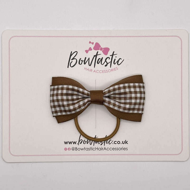 3 Inch Tuxedo Bow Thin Elastic - Brown Gingham