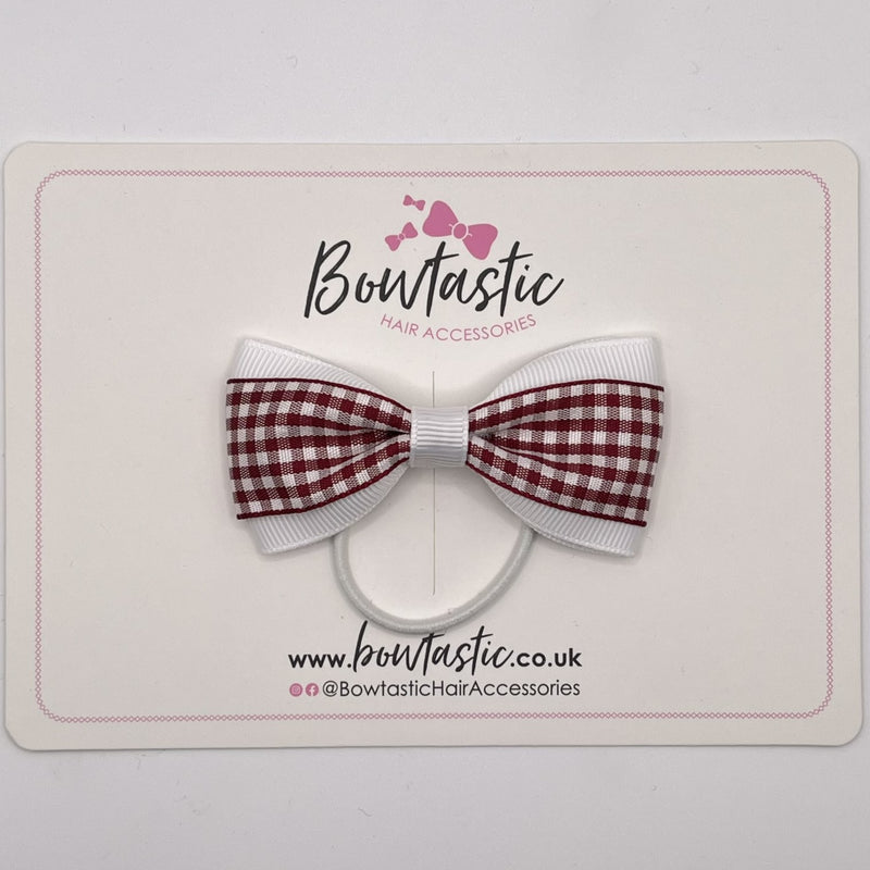 3 Inch Tuxedo Bow Thin Elastic - Burgundy & White Gingham