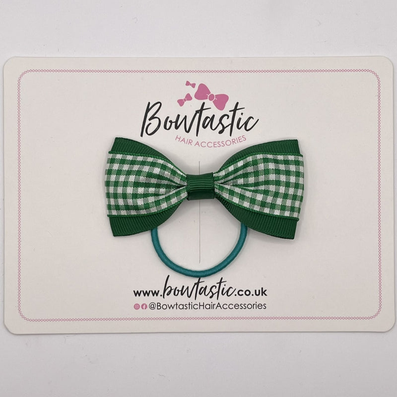 3 Inch Tuxedo Bow Thin Elastic - Forest Green & Green Gingham