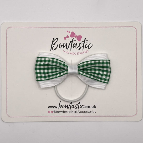 3 Inch Tuxedo Bow Thin Elastic - Green & White Gingham