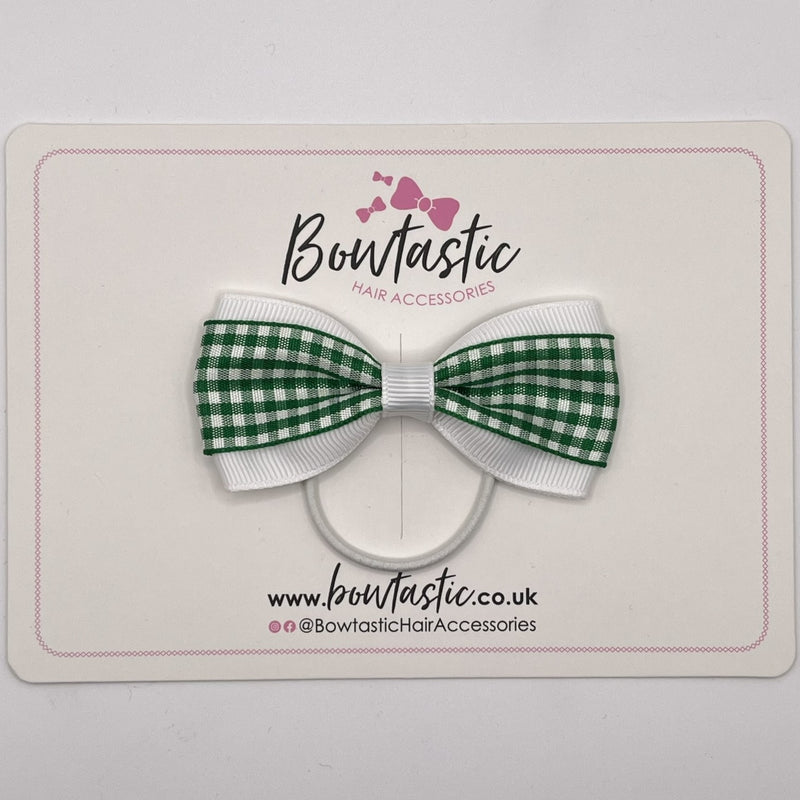 3 Inch Tuxedo Bow Thin Elastic - Green & White Gingham