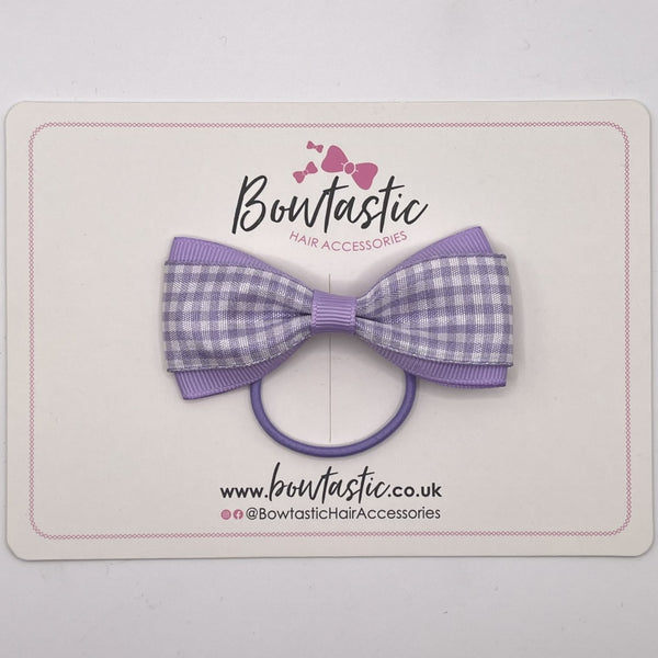 3 Inch Tuxedo Bow Thin Elastic - Lilac Gingham