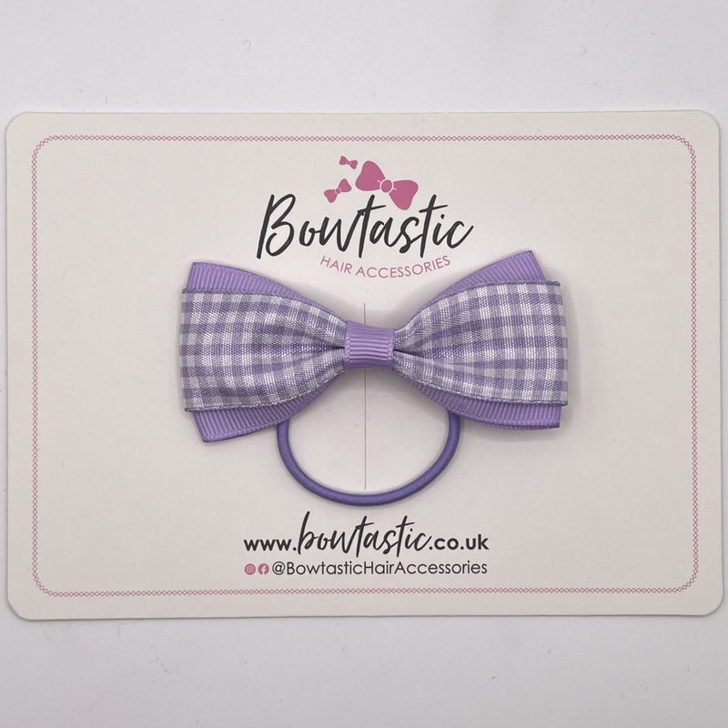 3 Inch Tuxedo Bow Thin Elastic - Lilac Gingham