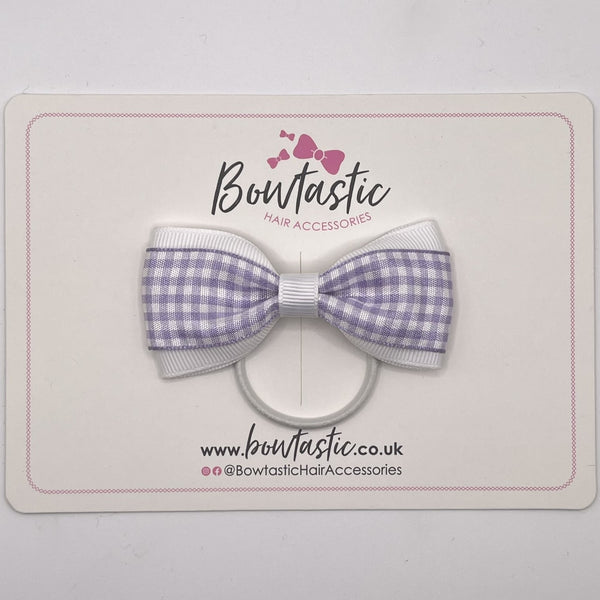 3 Inch Tuxedo Bow Thin Elastic - Lilac & White Gingham