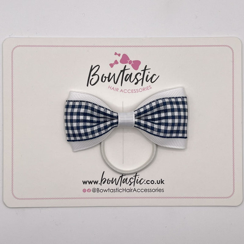 3 Inch Tuxedo Bow Thin Elastic - Navy & White Gingham