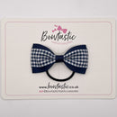 3 Inch Tuxedo Bow Thin Elastic - Navy Gingham