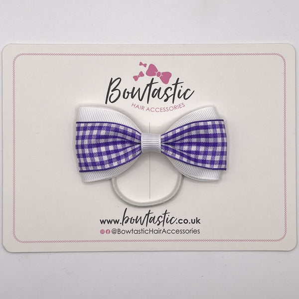 3 Inch Tuxedo Bow Thin Elastic - Purple & White Gingham