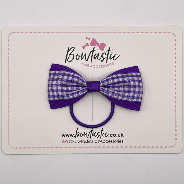 3 Inch Tuxedo Bow Thin Elastic - Purple Gingham