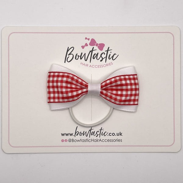 3 Inch Tuxedo Bow Thin Elastic - Red & White Gingham