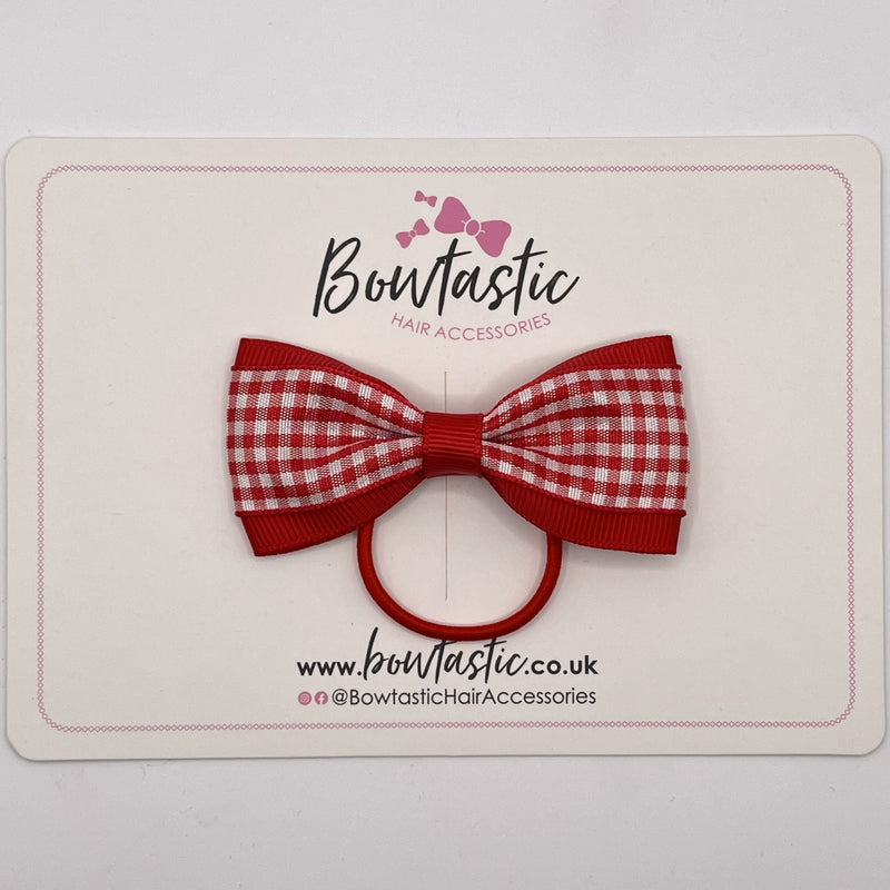 3 Inch Tuxedo Bow Thin Elastic - Red Gingham