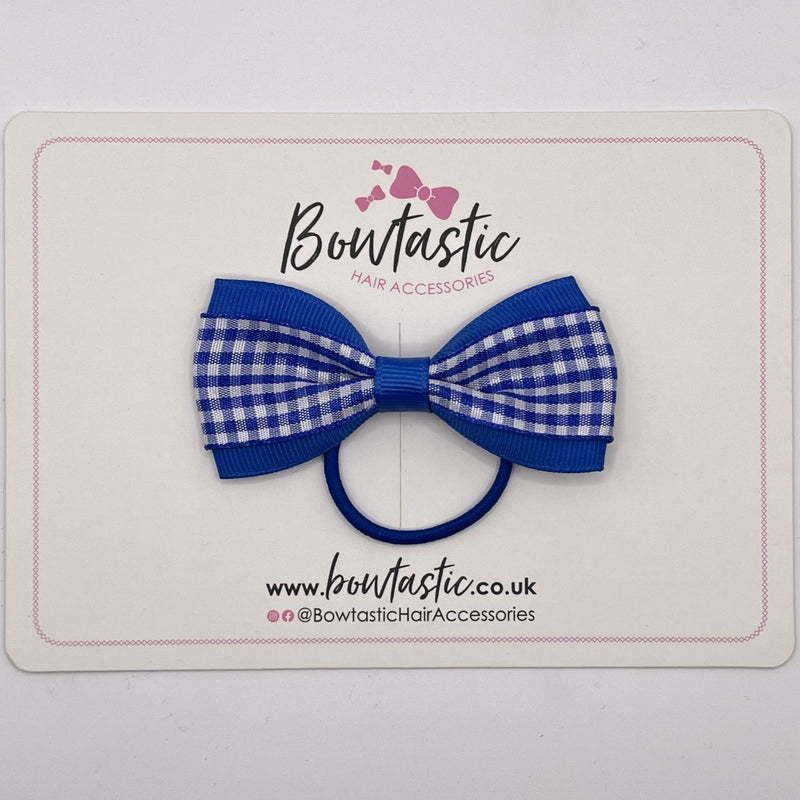 3 Inch Tuxedo Bow Thin Elastic - Royal Blue Gingham