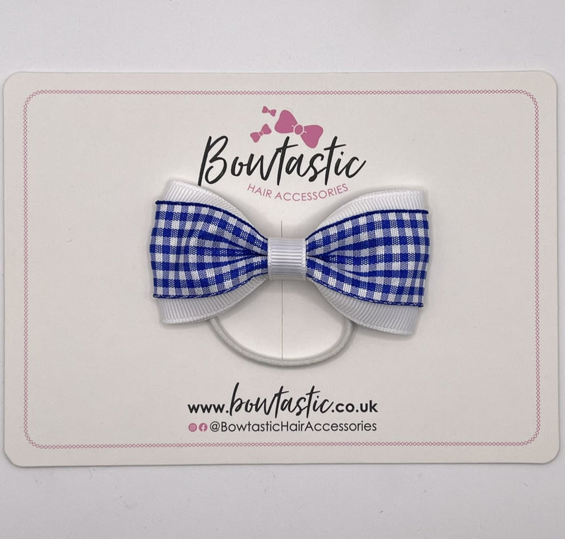 3 Inch Tuxedo Bow Thin Elastic - Royal Blue & White Gingham