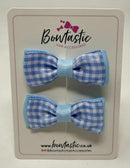 1.75 Inch Bow Thin Elastic - Blue Topaz & Light Blue Gingham - 2 Pack