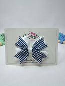 3.5 inch Flat Double Bow - Navy & White Gingham