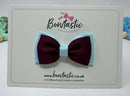 3 Inch Flat Double Bow - Burgundy & Light Blue