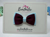 3 Inch Flat Double Bow - Burgundy & Light Blue