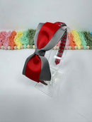 4 inch Flat Bow Alice Band - Red & Metal Grey