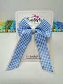 3 Inch Twist Tail Bow - Light Blue & White Gingham