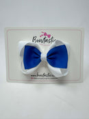 3.5 Inch 2 Layer Tuxedo Bow Thin Elastic - Royal Blue & White
