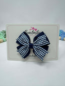 3.5 inch Flat Double Bow - Navy & Navy Gingham