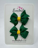 2 Inch Flat Bow - Forest Green & Yellow Gold - 2 Pack