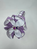 4 inch Flower Alice Band - Purple & White Gingham