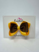 3.5 Inch 2 Layer Tuxedo Bow Thin Elastic - Turftan & Yellow Gold