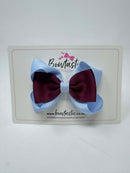 3.5 Inch 2 Layer Tuxedo Bow Thin Elastic - Burgundy & Bluebell