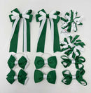 School Bundle - 3 Inch Bows - Forest Green & White - Clips & Bobbles