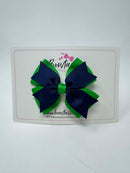3.5 Inch 2 Layer Bow - Emerald Green & Navy