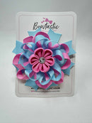 4 Inch Flower Bow - Geranium Pink & Ocean Blue