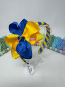4 inch Flower Alice Band - Royal Blue & Yellow Gold