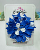 4 Inch Flower Bow - Royal Blue & White