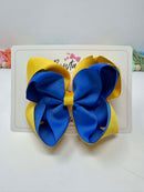 5 Inch Double Ribbon Bow - Royal Blue & Yellow Gold