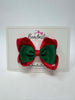 3.5 Inch 2 Layer Tuxedo Bow Thin Elastic - Forest Green & Red