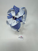 4 inch Flower Alice Band - Royal Blue & White Gingham
