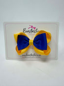 3.5 Inch 2 Layer Tuxedo Bow Thin Elastic - Cobalt & Yellow Gold