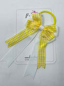 4 Inch Double Tail Bow Bobble - Yellow & White Gingham