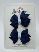 2 Inch Flat Bow - Navy & Light Blue - 2 Pack