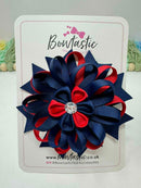 4 Inch Flower Bow - Red & Navy