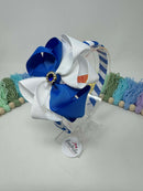 4 inch Flower Alice Band - Royal Blue & White