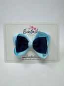 3.5 Inch 2 Layer Tuxedo Bow Thin Elastic - Navy & Light Blue