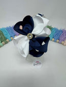 4 inch Flower Alice Band - Navy & White