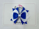 3 Inch Stacked Bow - Thin Elastic - Royal Blue & White