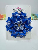 4 Inch Flower Bow - Royal Blue & Royal Gingham