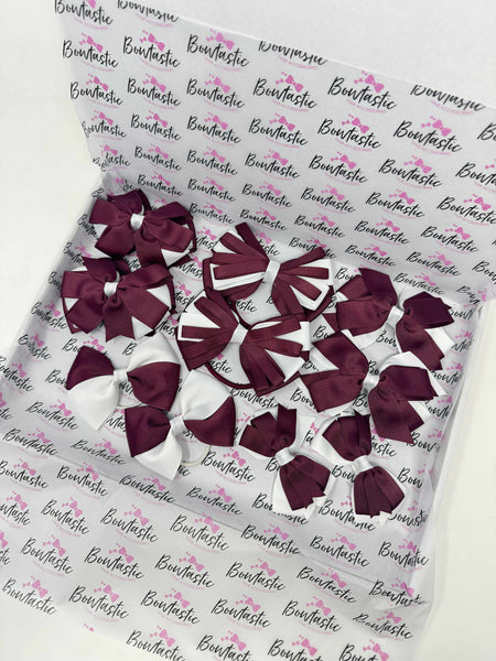 School Bundle - 10 Items - Matching Pairs - Burgundy & White - Clips & Bobbles
