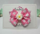 3.5 inch Pink & White Daisy Glitter Bow